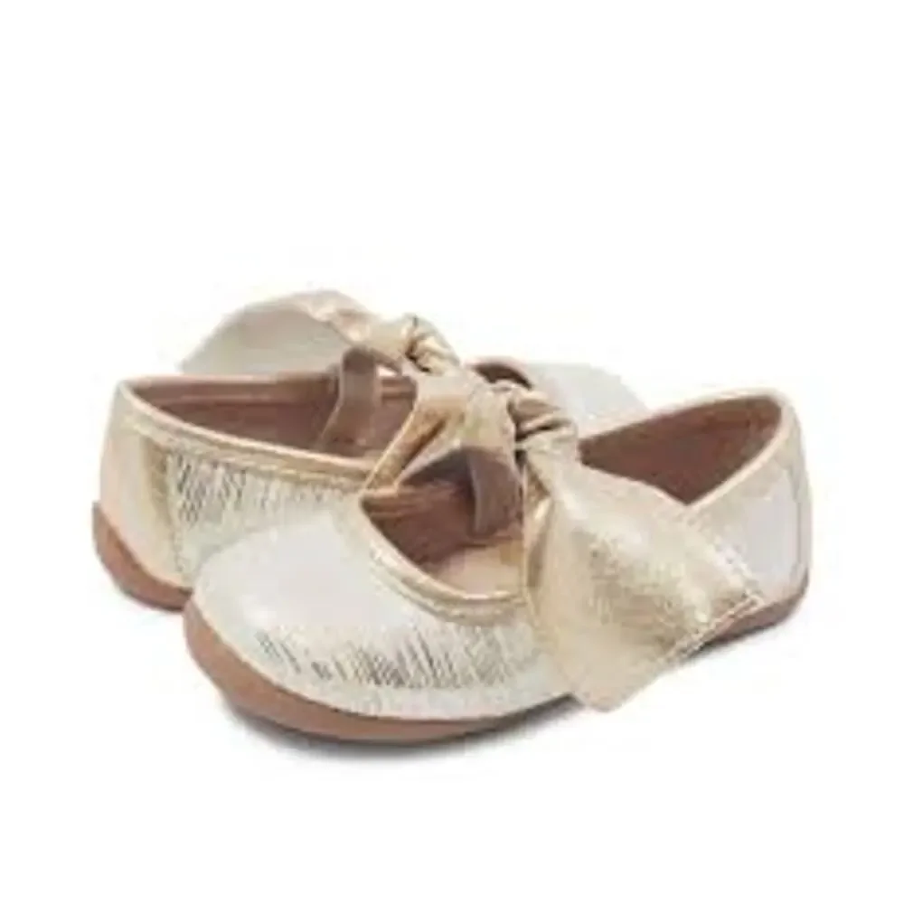 Livie & Luca Gold Metallic Bow Mary Jane Kids Shoes